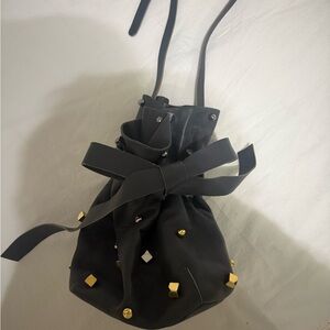 Jimmy Choo grey Leather Drawstring Bag with Gold Accents